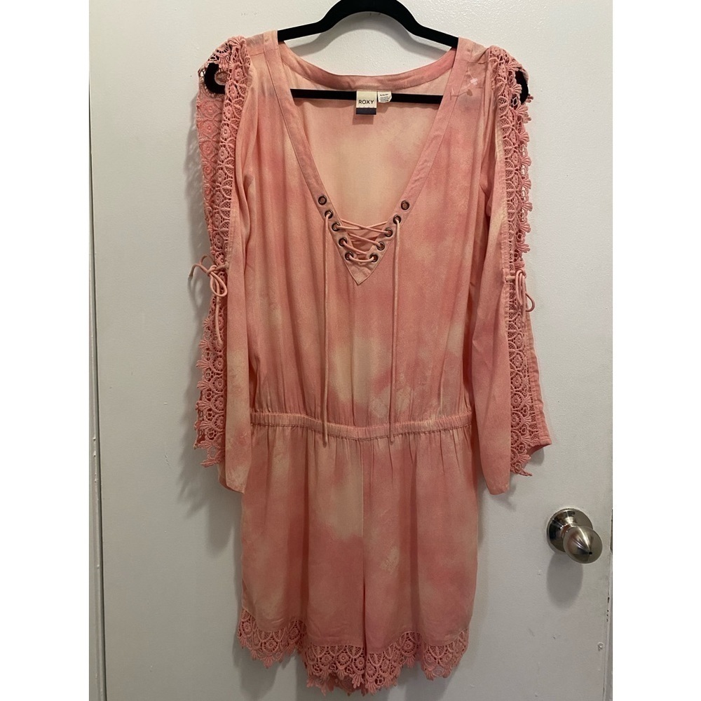 Roxy Longsleeve Lace Peach Tie Dye Romper